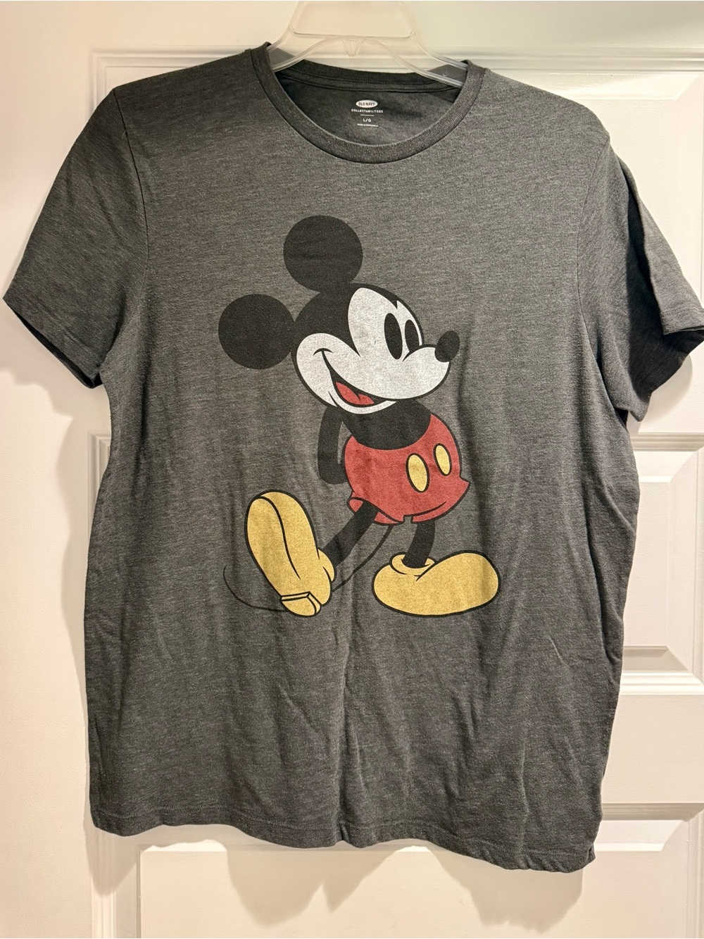 Old Navy Charcoal Gray Mickey Mouse Graphic Tee with Red and Yellow Accents
